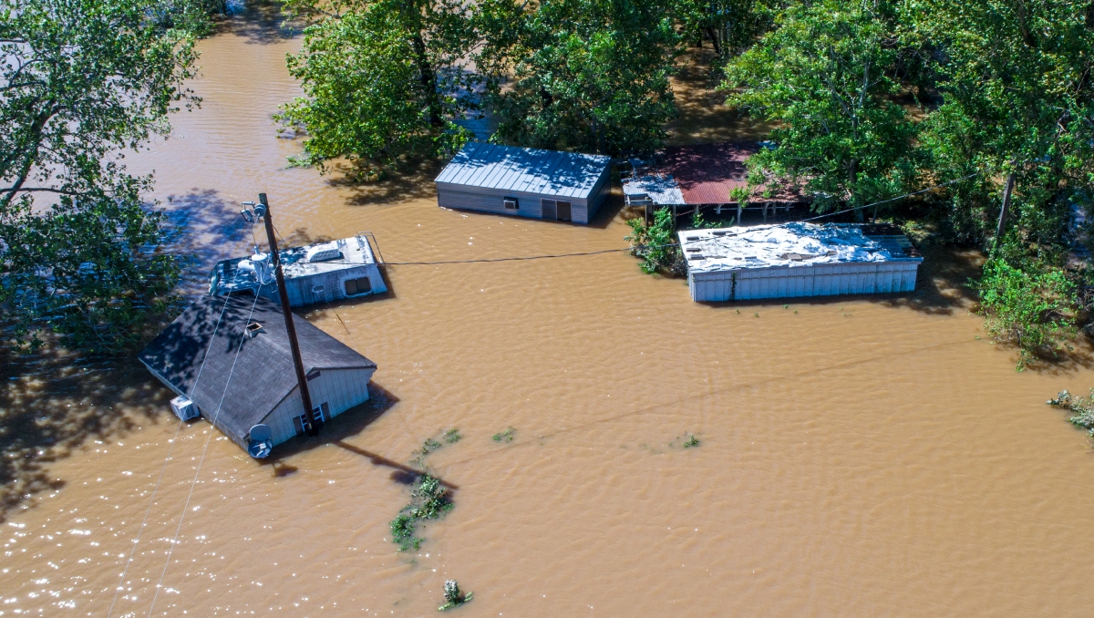 aerial view of texas flooding homes natural disaster