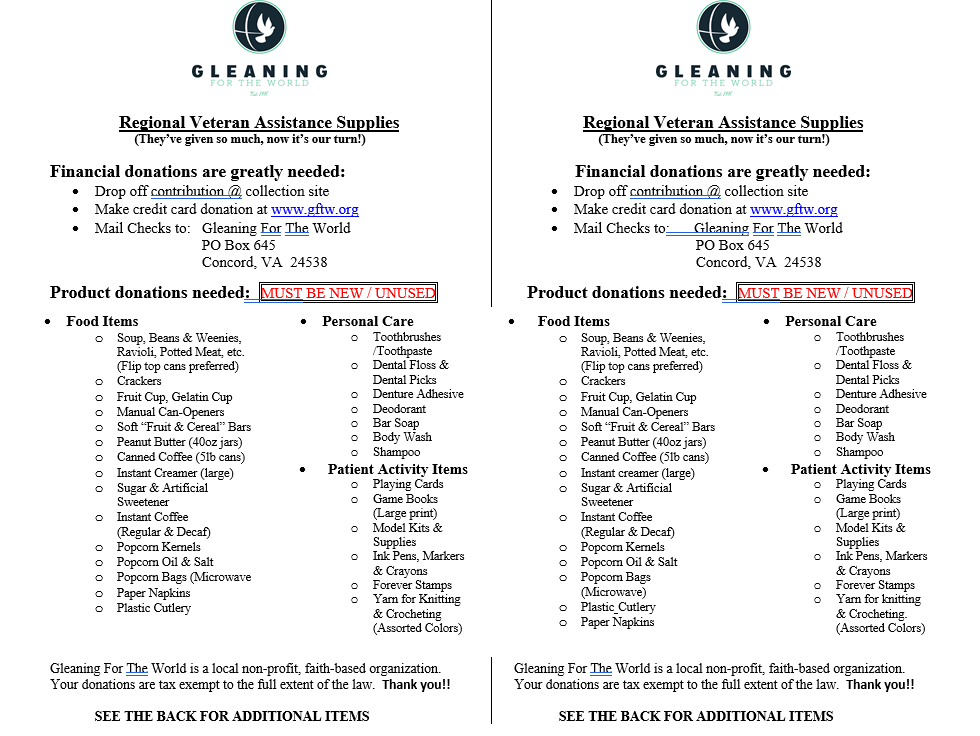 veterans supply list